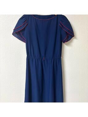 Vintage Navy Blue Dress with Red Trim